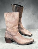 Diba Nubuck Leather Mid Calf Square Toe Western Boots Distressed Boho Festival 9 Photo 0