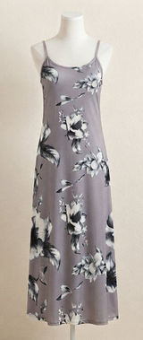 Y2K Grey & White Floral Maxi Slip Dress Size Large 90s Whimsygoth Camisole Dress Photo 0