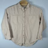 Aerie Flannel‎ Shirt Womens Size Small Oversized Metal Button Up Beige Cotton Photo 0