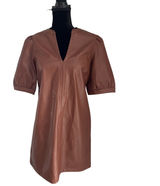 Steve Madden Cognac Brown Faux Leather V-Neck Puff Sleeve Mini Dress Size Medium Photo 0