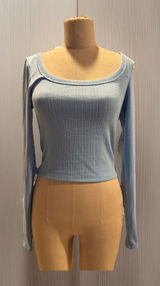 Wild Fable Women Small Trendy Square Neck Blue Long Sleeve Pointelle Shirt New Photo 0