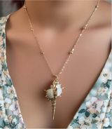 Gold Seashell Pendant Necklace Beachy Coastal Boho Necklace Photo 0