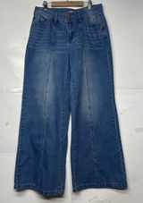 Edikted Women’s Wide Leg Jeans Size L Blue Denim 33x31 High Rise Photo 0