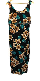 Vintage Y2K Maxi Dress 6‎ Black Tropical Floral Beaded Resort Beachwear Vacation Photo 0