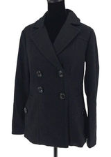 Banana Republic Womens Double Breasted Notch Collar Wool Blend Peacoat Black XS Photo 0