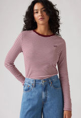 Y2K Style Levis Large‎ Top Long Sleeve Striped Ribbed Knit Essential Crew Neck Photo 0
