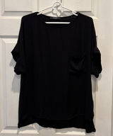 Solemio Womens Black Rayon Short Sleeve Pocket Tee High Low Top S Lagenlook‎ Photo 0