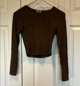 Bozzolo Brown Fitted Crop Blouse Long Sleeve Photo 0