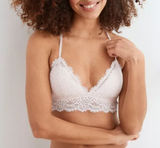 Aerie Eyelash Lace Bralette Womens L Ivory Racerback Wireless Padded Sexy Photo 0