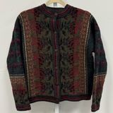 Vintage Cherry Lewis England Wool Jacquard Heritage Cardigan Sweater‎ Olive Med Photo 0