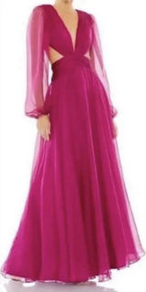 Ieena Mac Duggal Berry Fuchsia Cut out Puff Sleeve A Line Gown Size 0 Photo 0