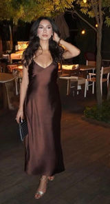 Zara Satin Slip Maxi Dress in Deep Brown Evening Wedding Party Photo 0
