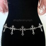 Silver Y2K Gothic Cross Waist Chain Belt, Fits 12 to 35 Inches, X7GA1367 Photo 0
