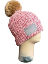 Love‎ Your Melon Red White Marled Cotton Knit Beanie Faux Fur Pom Pom Hat USA Photo 0