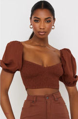 🤎 House of CB Lavanna Cocoa Puff Sleeve Cropped Top Size S NWOT 🤎 Photo 0