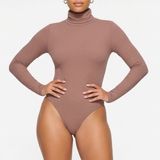 Naked Wardrobe Womens Turtleneck Long Sleeve Bodysuit Mauve Brown M Photo 0