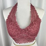 Dark Pink Floral Flower Lace Padded Halter Bralette Bra | Victoria’s Secret PINK Photo 0