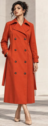 H&M Womens Orange Double Breasted Belted Long Trench Coat XS P/N 11152047 Photo 0
