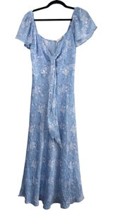 Altar'd State Blue Floral Maxi Dress Short Flutter Sleeve Tie Front Womens S Photo 0