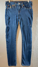 870 | True Religion‎ World Tour Slim Straight Contour Dark Wash Jeans Womens 30 Photo 0