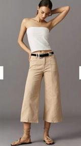 Anthropologie Maeve Delaney‎ Crop Seamed High-Rise Wide-Leg Jeans Size: 32 Photo 0