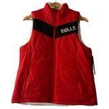 NBA Bulls Red Puffer Sherpa Vest Reversible Womens Small Full Zip‎ Sleeveless Photo 0