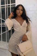 I.AM.GIA Dress Amina Cutout Adjustable Ruching Sheer Velvet Tan‎ Burn Out XL NWT Photo 0