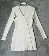 Joah Brown Ivory Ribbed Long Sleeve Mini Bodycon Dress Minimalist Clean Girl M/L Photo 0