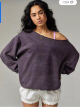 Urban Outfitters Purple Acid Wash Champion Off The Shoulder Sweatshirt Size S/M Photo 0