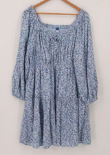 Old Navy Floral Tiered Mini Dress Womens Size XL Blue Ditzy Floral Milkmaid NWT Photo 0