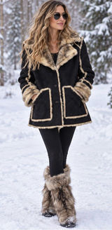 dennis basso Black Coat with Tan Faux-Shearling Trim Size XL NWOT Photo 0