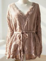 Free People I Mean It Rober Romper Playsuit Crochet Belt Tie Pink Photo 0