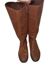 Tory Burch Kiernan Pebbled Leather Riding Boots Tan Brown Gold Logo 8.5M classic Photo 0