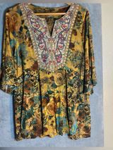Soft Surroundings XL Floral Embroidered V-Neck‎ Tunic Top Hippie Boho Photo 0