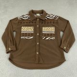 Kori America Fleece Shirt Women XL Brown Animal Print Long Sleeve Button Front‎ Photo 0