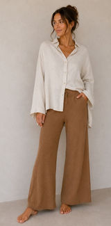 Cowasto Brown Knit Pants XXL Wide Leg Lounge Elastic Waist Cozy Soft Photo 0