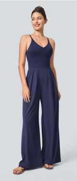 NWT Halara Breezeful Backless Wide Leg Jumpsuit XL Patriot Blue Pockets Photo 0
