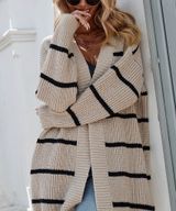 Casual Striped Cardigan Long Sleeve Grey Women Cardigans (Women's) Photo 0
