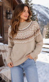 Sugarlips NWT Beige Brown Fair Isle Nordic Mock Neck Sweater Small Photo 0