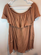Free People‎ Boho Brown Ruffled Relaxed Cotton Tunic Size S Photo 0