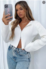 White Fox Boutique From the Heart Full Zip Sweater Women's S/M White Coastal Photo 0