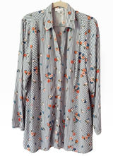 J. Jill Blue Striped Floral Button Front Tunic Top Size Large Photo 0