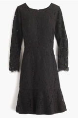 J.Crew Womens Black Floral Lace Long Sleeve Fit and Flare Dress Size 00 Photo 0