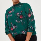 Torrid Green Floral Georgette Smocked Mock Neck Blouse Size 2‎ 2X 18/20 Photo 0