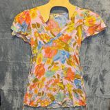 2103 | Billabong Boho Floral Gauze Flutter Sleeve Empire Waist Top Pink Multi L Photo 0