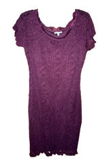 Maroon Floral Lace Sheath Dress Short Sleeve Scalloped Lined Knee Length Medium Photo 0