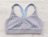Lululemon Sports Bra Women’s Size 8 Gray Blue‎ Striped Criss Cross Straps Photo 0