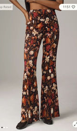By Anthropologie Floral Flare Pants Womens 8 NWT High Rise Wide Leg Satin Multi Photo 0