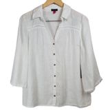 Vince Camuto White Linen Blend 3/4 Sleeve Button Down Top Womens‎ Size S Photo 0
