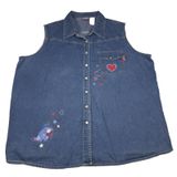 Vintage Disney Denim‎ Vest Shirt Women's 22W/24W Jerry Leigh Eeyore Pearl Snap Photo 0